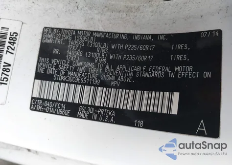 2014 Toyota Sienna Le V6 8 Passenger из США, поврежденный, VIN 5TDKK3DC9ES511199